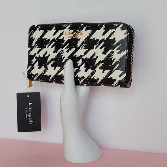 KATE SPADE Morgan Painterly Houndstooth Zip-Around Wallet- Black Multi⭐ - Picture 3 of 16